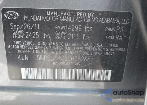2012 Hyundai Sonata Gls from USA, damaged, VIN 5NPEB4AC5CH382887